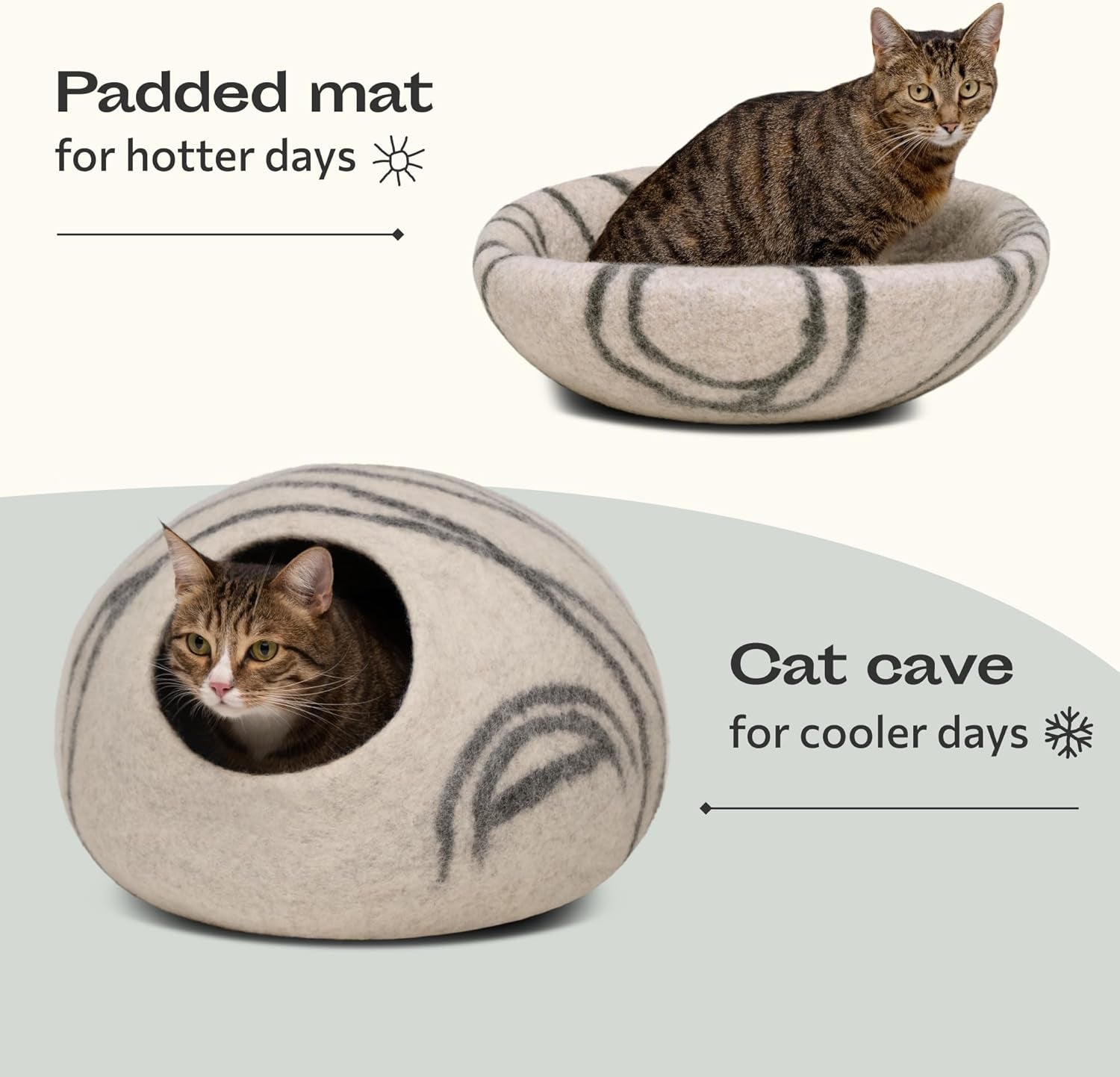 Premium Felt Cat Cave Bed for Indoor Cats – Handmade Merino Wool Cat House, Cozy Enclosed Sleeping Pod, Soft Breathable Pet Bed, Large, Light Gray