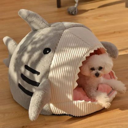 Luxury Plush Shark Pet Bed – Soft Cozy Enclosed Cat & Small Dog Bed, Warm Shark Cave House with Removable Cushion, Cute Sleeping Nest