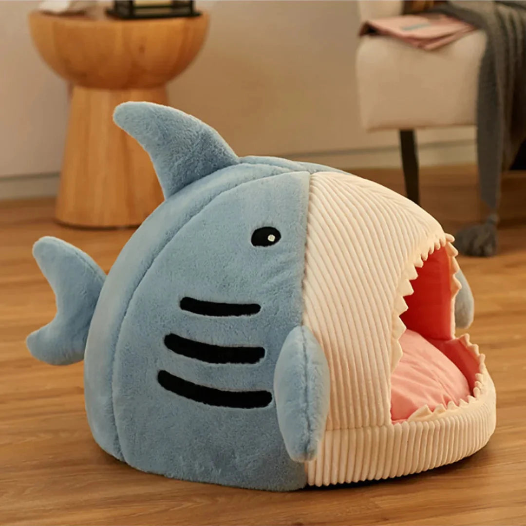 Luxury Plush Shark Pet Bed – Soft Cozy Enclosed Cat & Small Dog Bed, Warm Shark Cave House with Removable Cushion, Cute Sleeping Nest