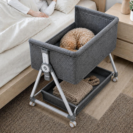 Premium Adjustable Bedside Dog Bed – Elevated Pet Co-Sleeper with Height-Adjustable Frame, Comfortable Bed Extension for Small & Medium Dogs, Fits Beside Human Bed, 34.5" x 20"