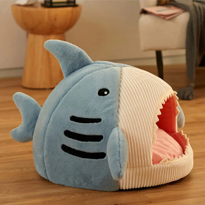 Luxury Plush Shark Pet Bed – Soft Cozy Enclosed Cat & Small Dog Bed, Warm Shark Cave House with Removable Cushion, Cute Sleeping Nest