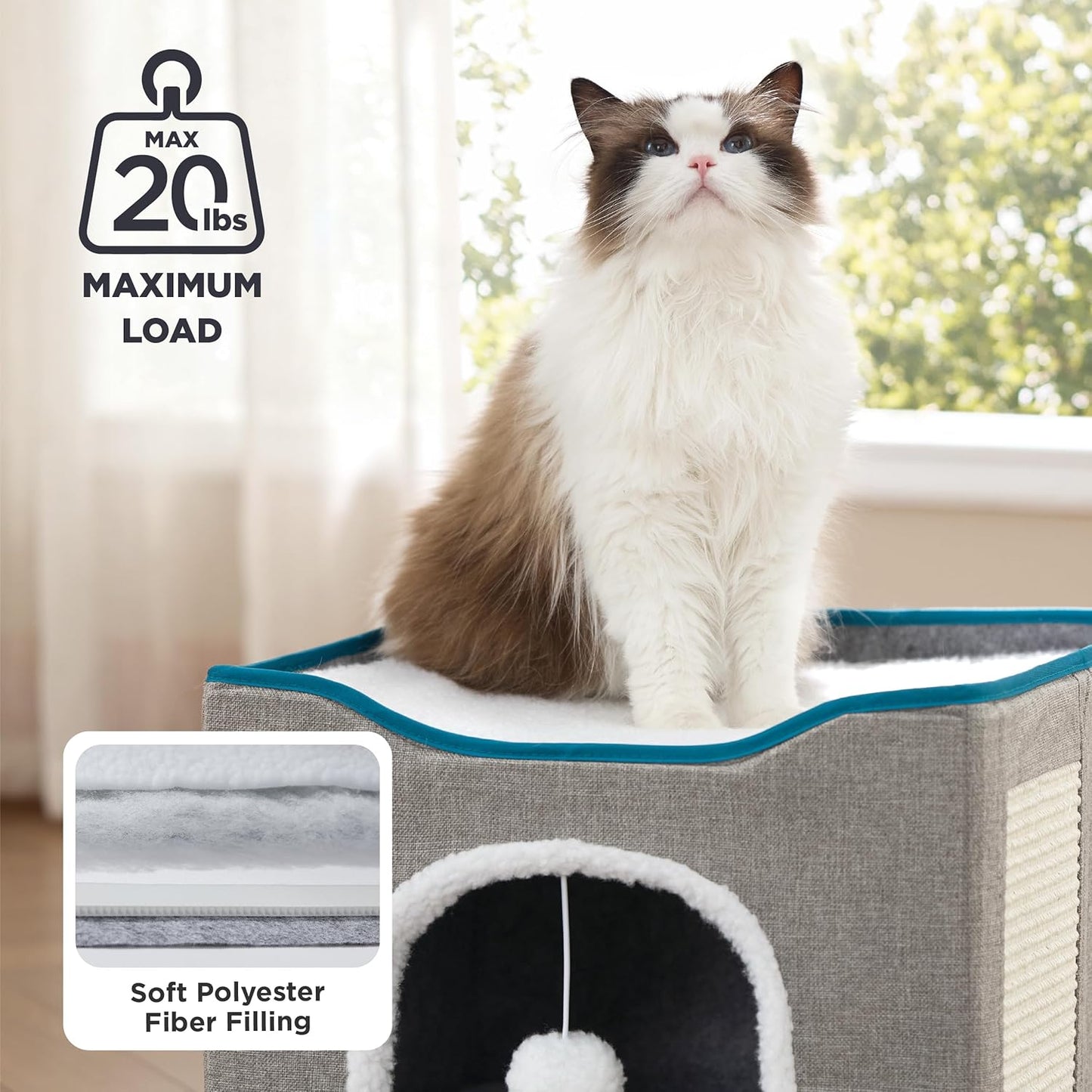 Premium Foldable Cat Cave Bed – Cozy Indoor Cat House with Built-In Scratch Pad & Interactive Plush Ball, Spacious Hideaway for Cats & Kittens, Large, Green