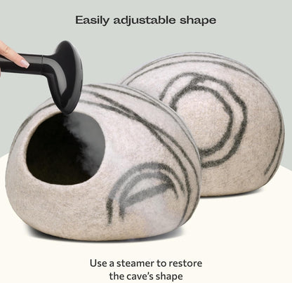 Premium Felt Cat Cave Bed for Indoor Cats – Handmade Merino Wool Cat House, Cozy Enclosed Sleeping Pod, Soft Breathable Pet Bed, Large, Light Gray