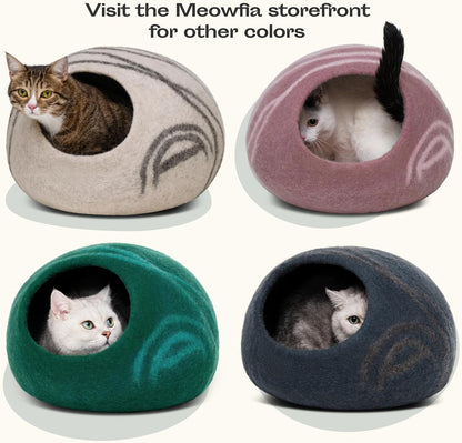 Premium Felt Cat Cave Bed for Indoor Cats – Handmade Merino Wool Cat House, Cozy Enclosed Sleeping Pod, Soft Breathable Pet Bed, Large, Light Gray
