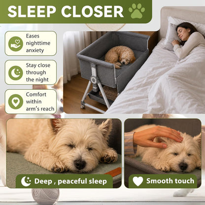 Premium Adjustable Bedside Dog Bed – Elevated Pet Co-Sleeper with Height-Adjustable Frame, Comfortable Bed Extension for Small & Medium Dogs, Fits Beside Human Bed, 34.5" x 20"