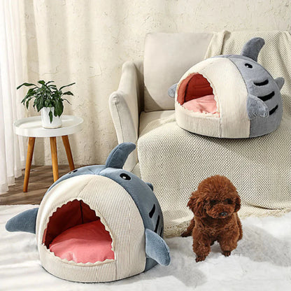 Luxury Plush Shark Pet Bed – Soft Cozy Enclosed Cat & Small Dog Bed, Warm Shark Cave House with Removable Cushion, Cute Sleeping Nest